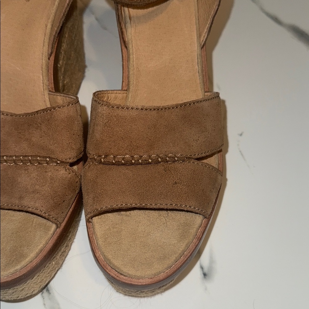 Ugg Tan Suede Wedge Ankle Wrap Sandals. Size 9-1/2 - Picture 5 of 15